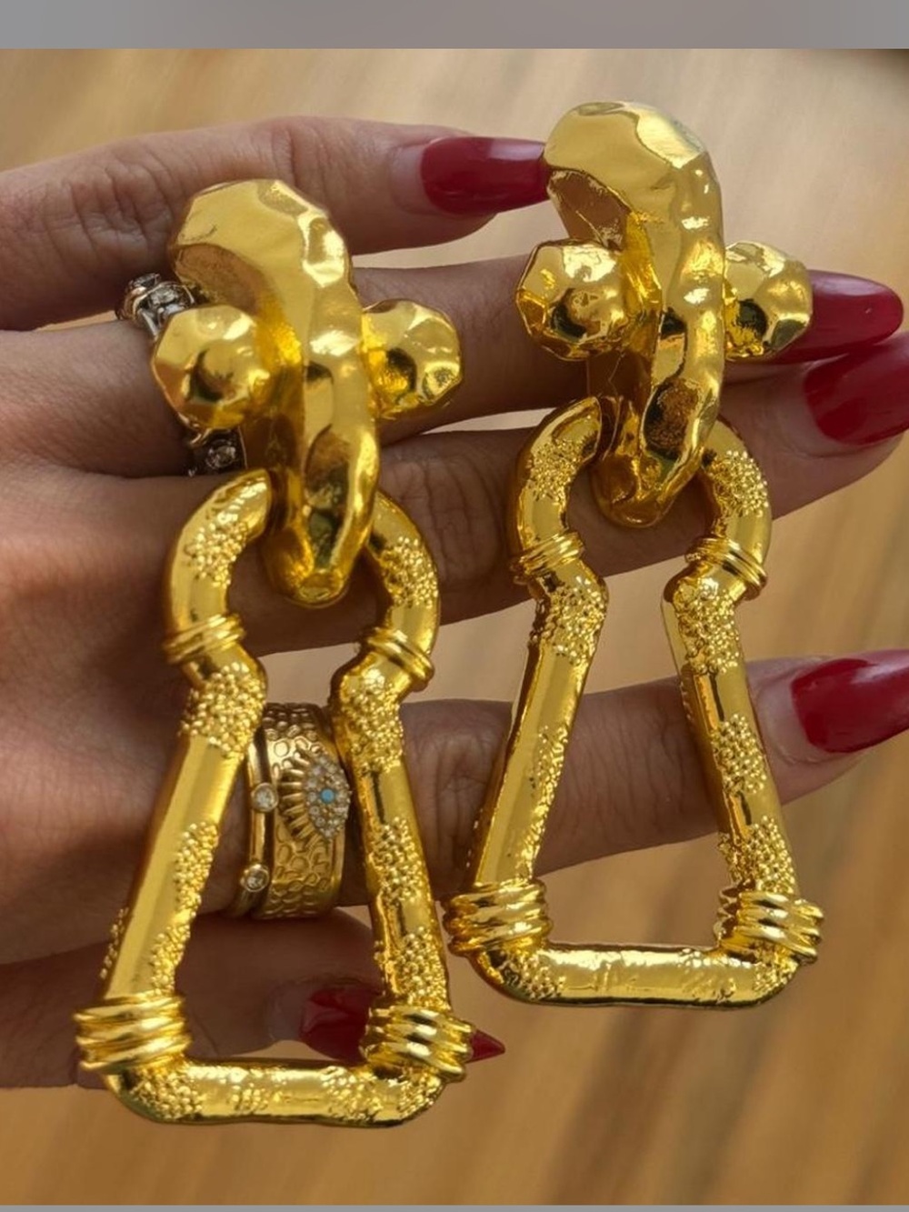 Vintage Gold Sculptural Drop Earrings - Gold - Picture 3 of 7